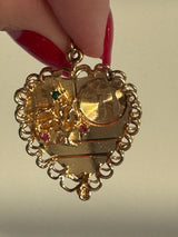 Biiiiiig Beautiful Mid Century Tree of Life and Chai Heart Pendant in 14k with Gems