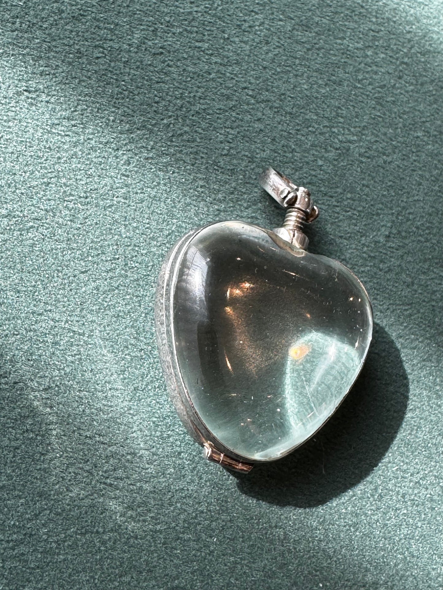 Vintage Tweeds Mexico 925 Sterling Silver Heart Locket Pendant Clear Glass