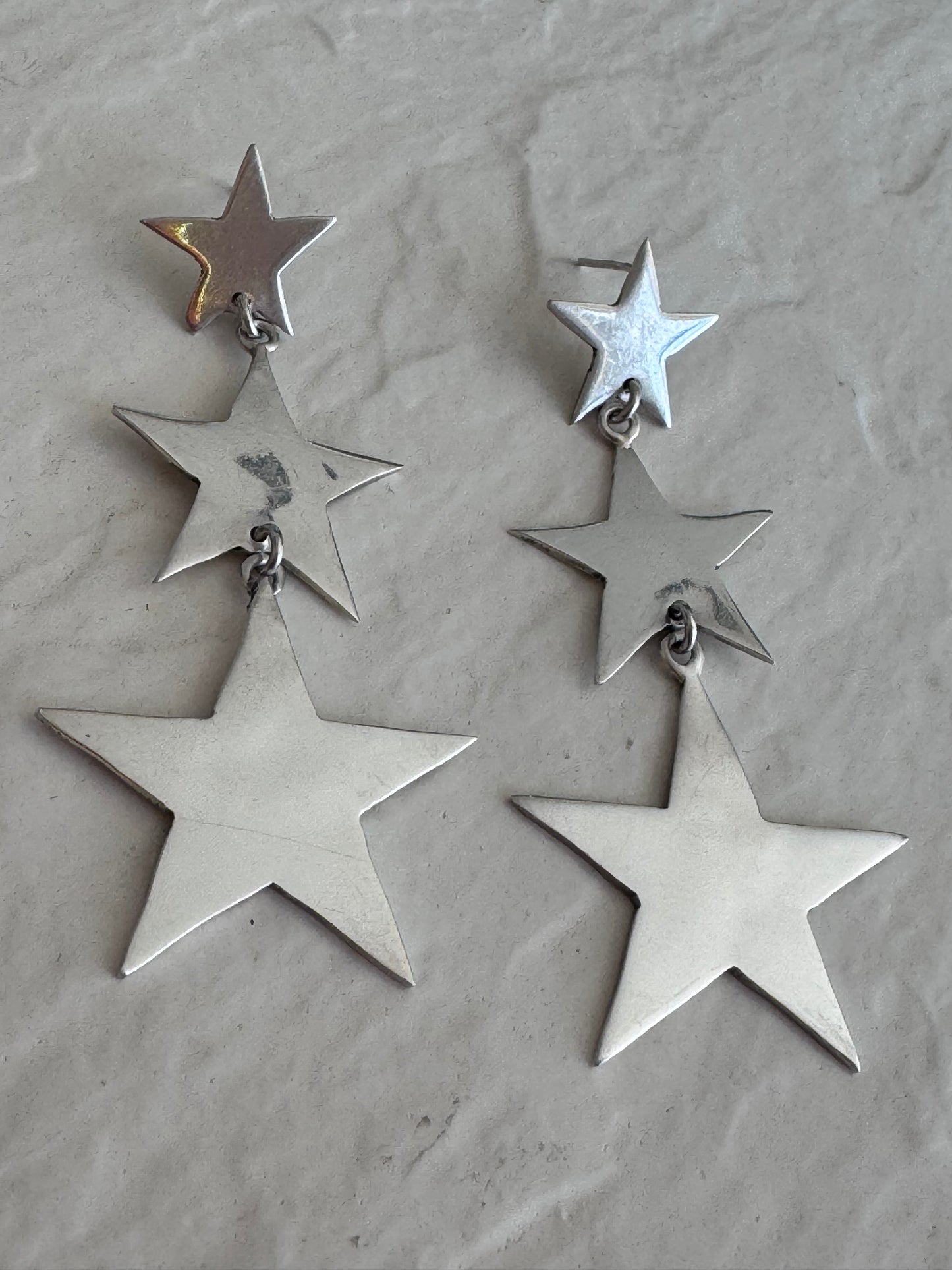 Vintage Taxco Sterling Silver Triple Star Dangle Earrings