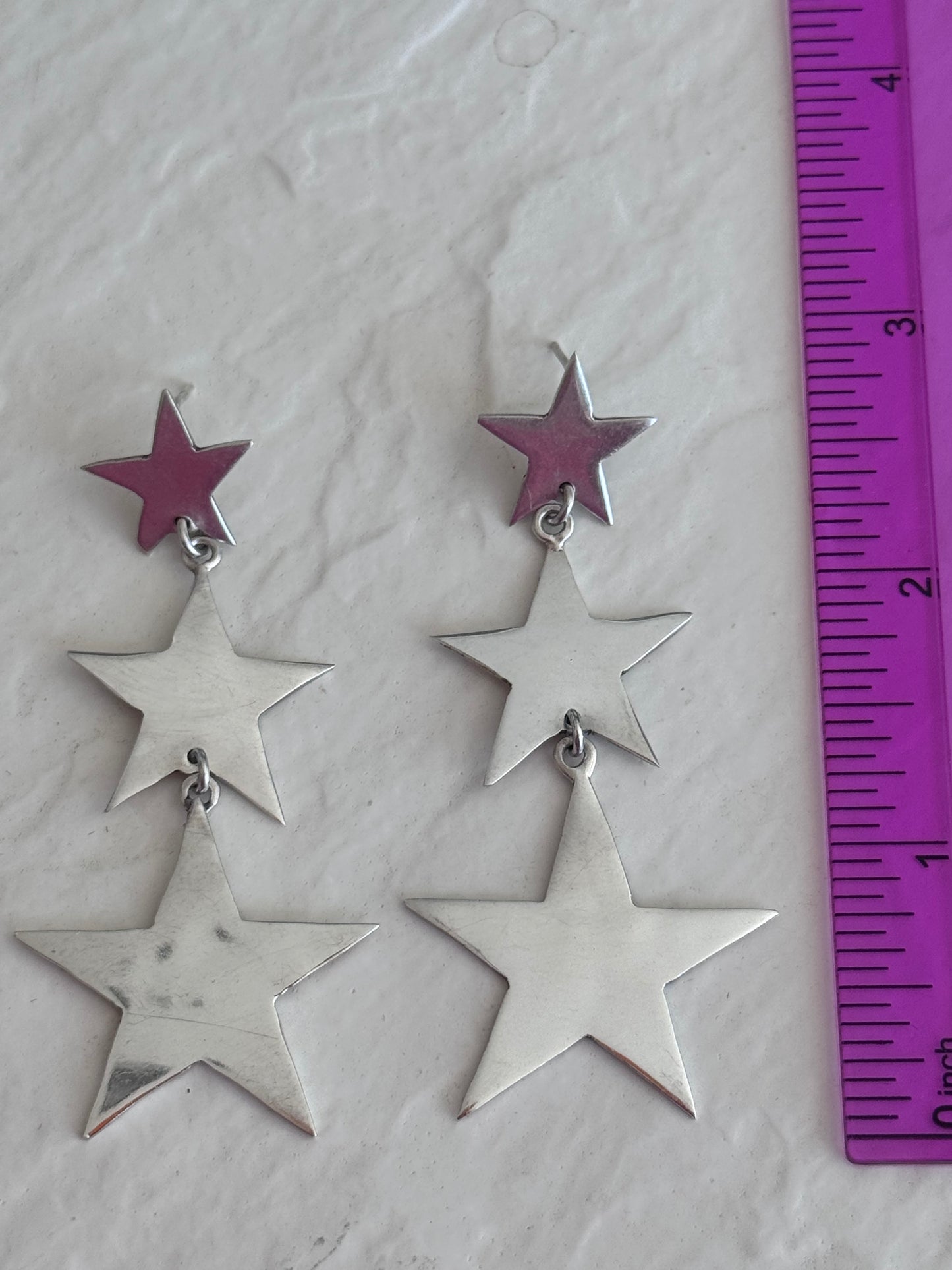 Vintage Taxco Sterling Silver Triple Star Dangle Earrings