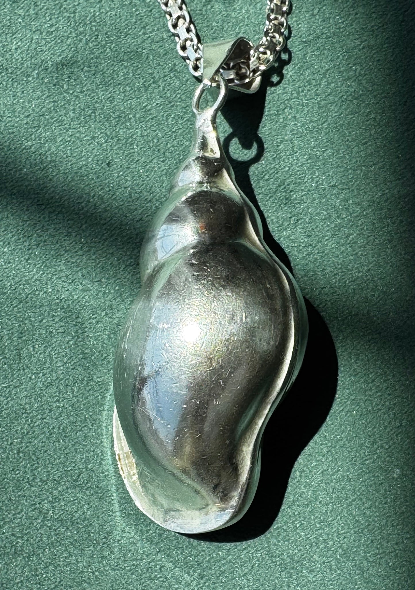 Sterling Silver Hollow Conch Shell Pendant Vintage Taxco Necklace & Chain Mermaid Life