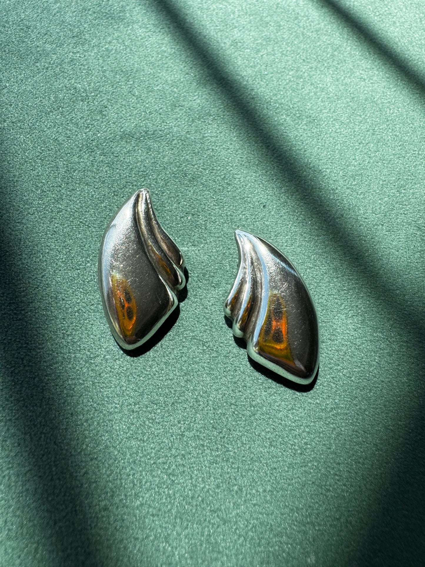 Vintage Jondell 925 Mexico Sterling Silver Sculptural Wing Earrings Pre-1984 Modernist Designer