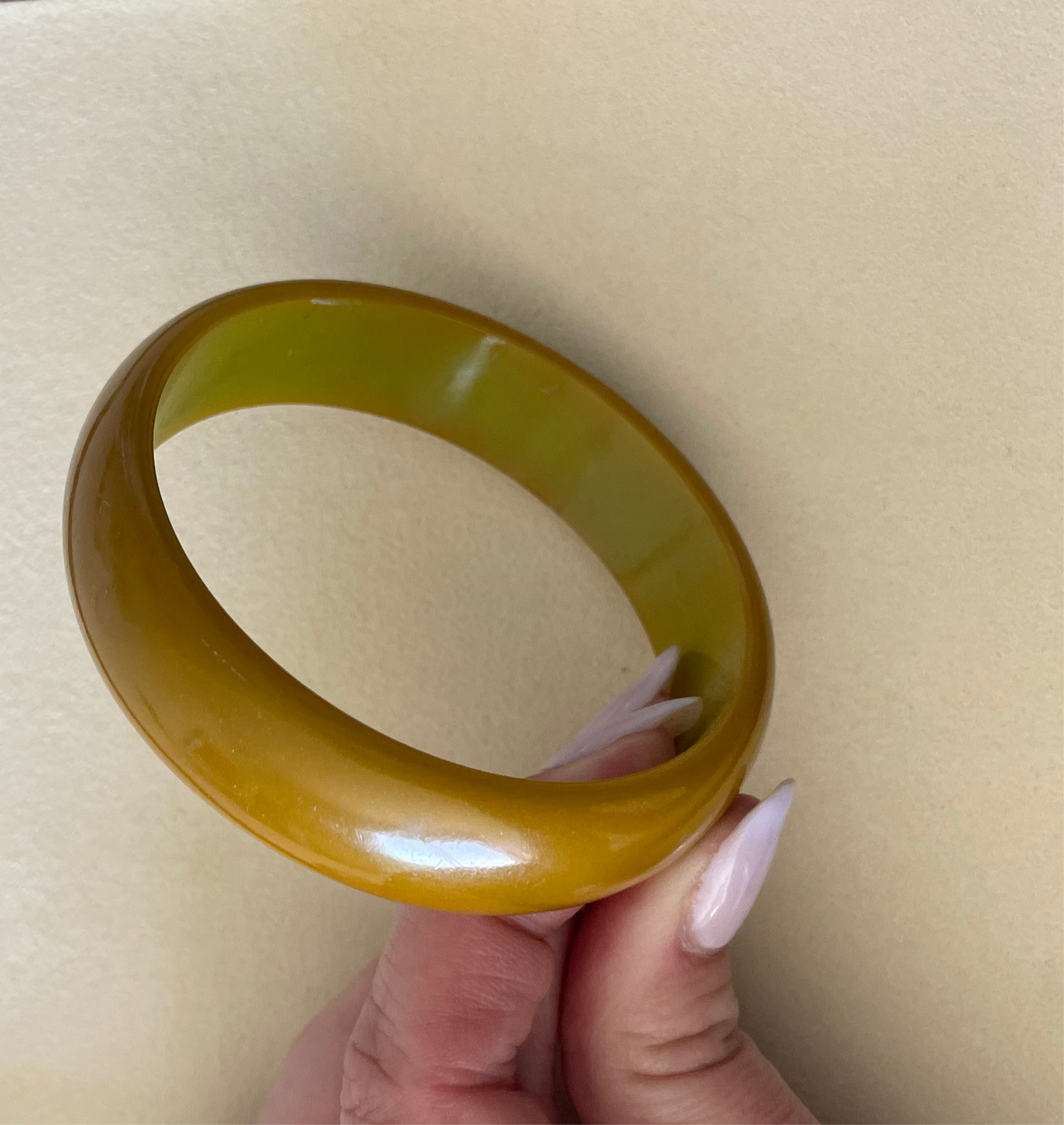 Estate Vintage Bakelite Bangle Bracelet Olive Green Chunky Wide Band Art Deco Style