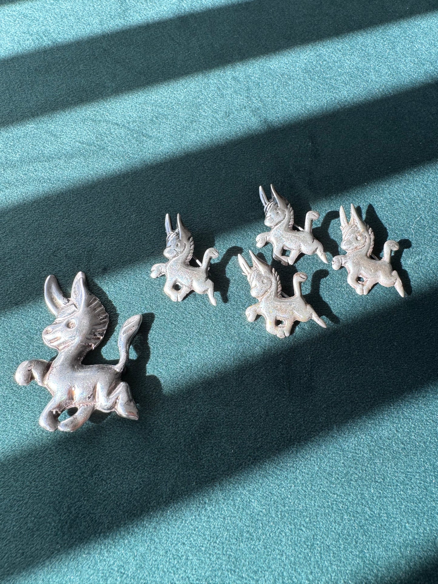 Vintage 1940s Donkey Burro Pin Mexican Sterling Silver SET
