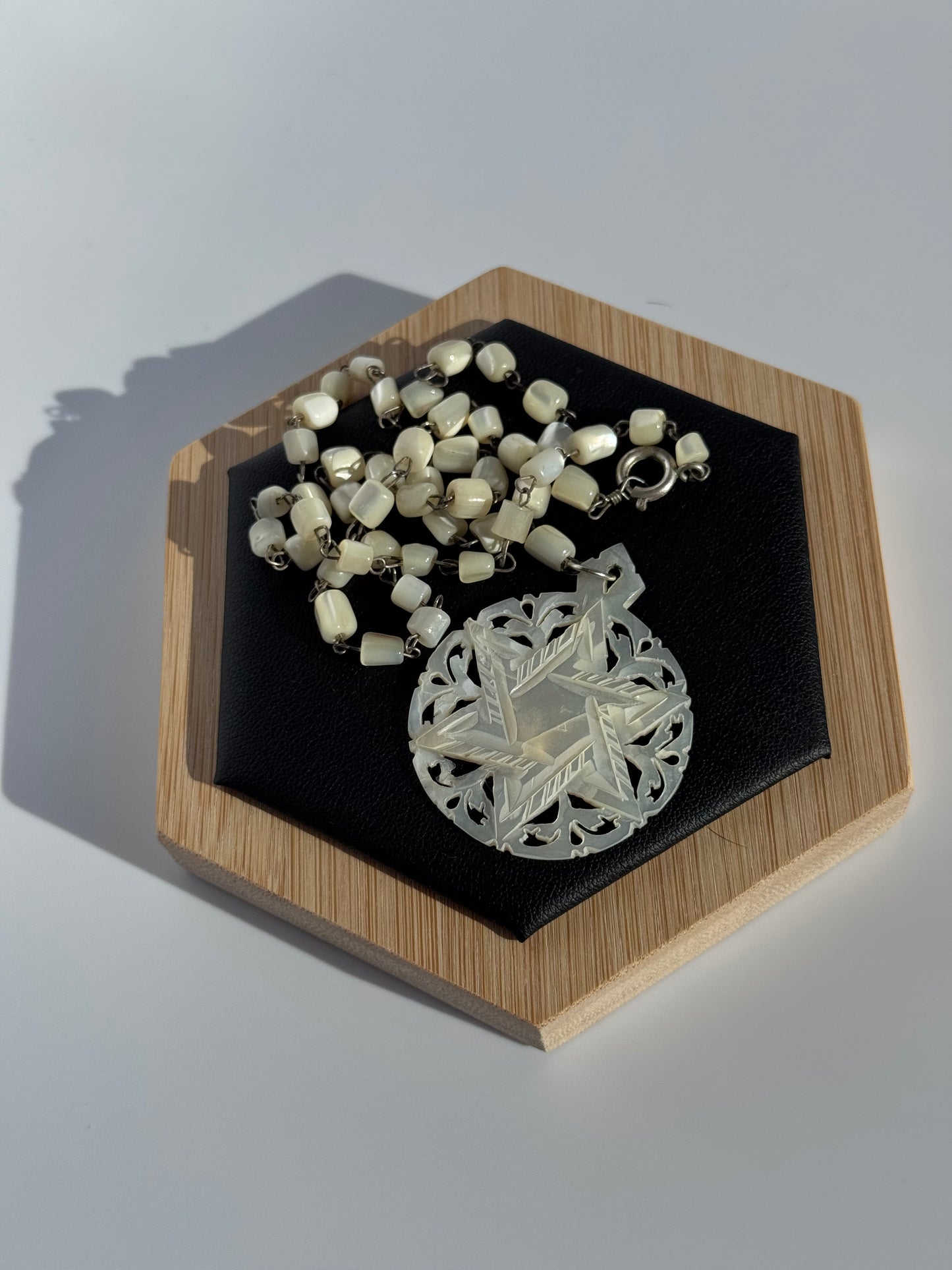 Mid Century Hand carved Mother of Pearl Star of David