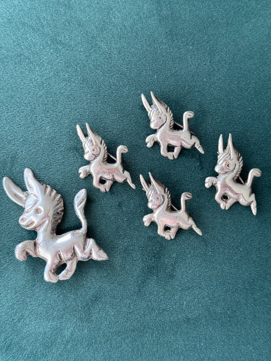 Vintage 1940s Donkey Burro Pin Mexican Sterling Silver SET