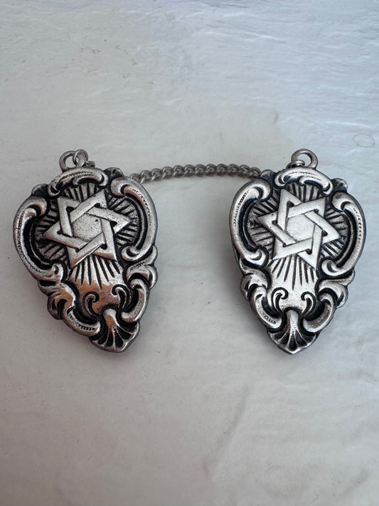 Antique Sterling Silver Star of David Tallit Prayer Shaw Clips - Vintage Judaica