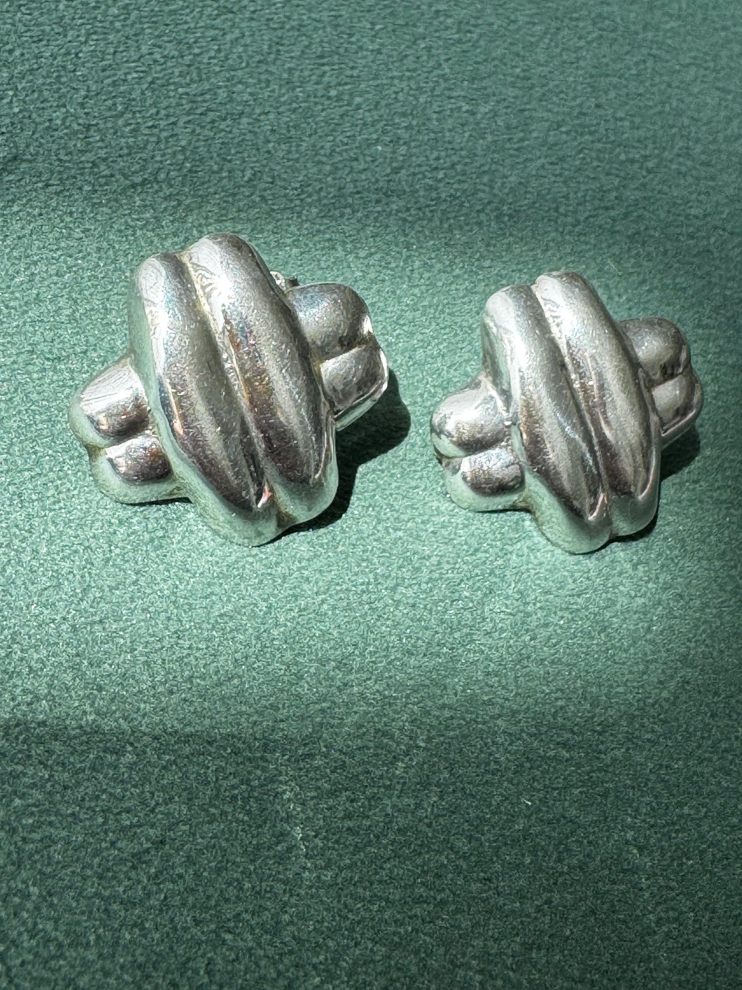 Vintage Sterling Silver Chunky Sculptural X Crossover Earrings Bold Geometric Y2K Energy