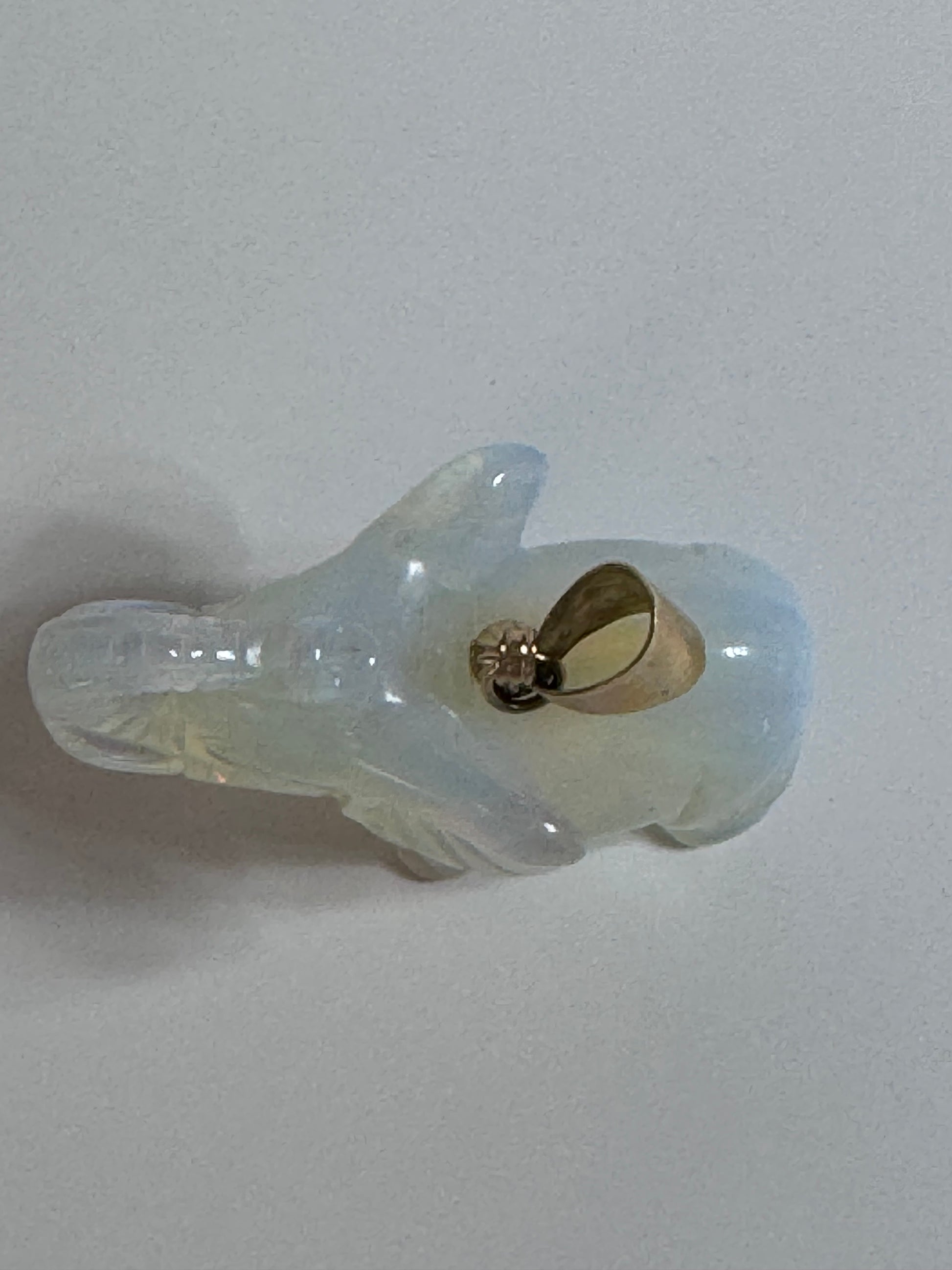 
Large hand carved opal elephant pendant with 14K gold bail, trunk up position, estate jewelry good luck charm