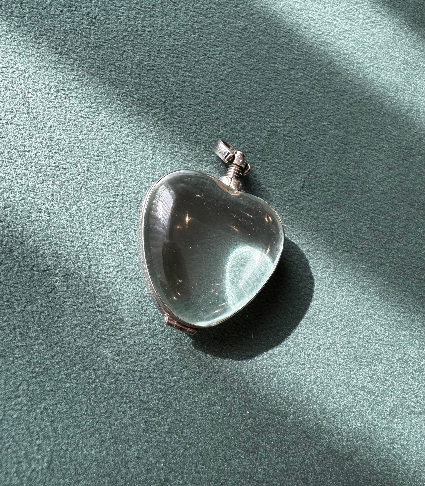 Vintage Tweeds Mexico 925 Sterling Silver Heart Locket Pendant Clear Glass