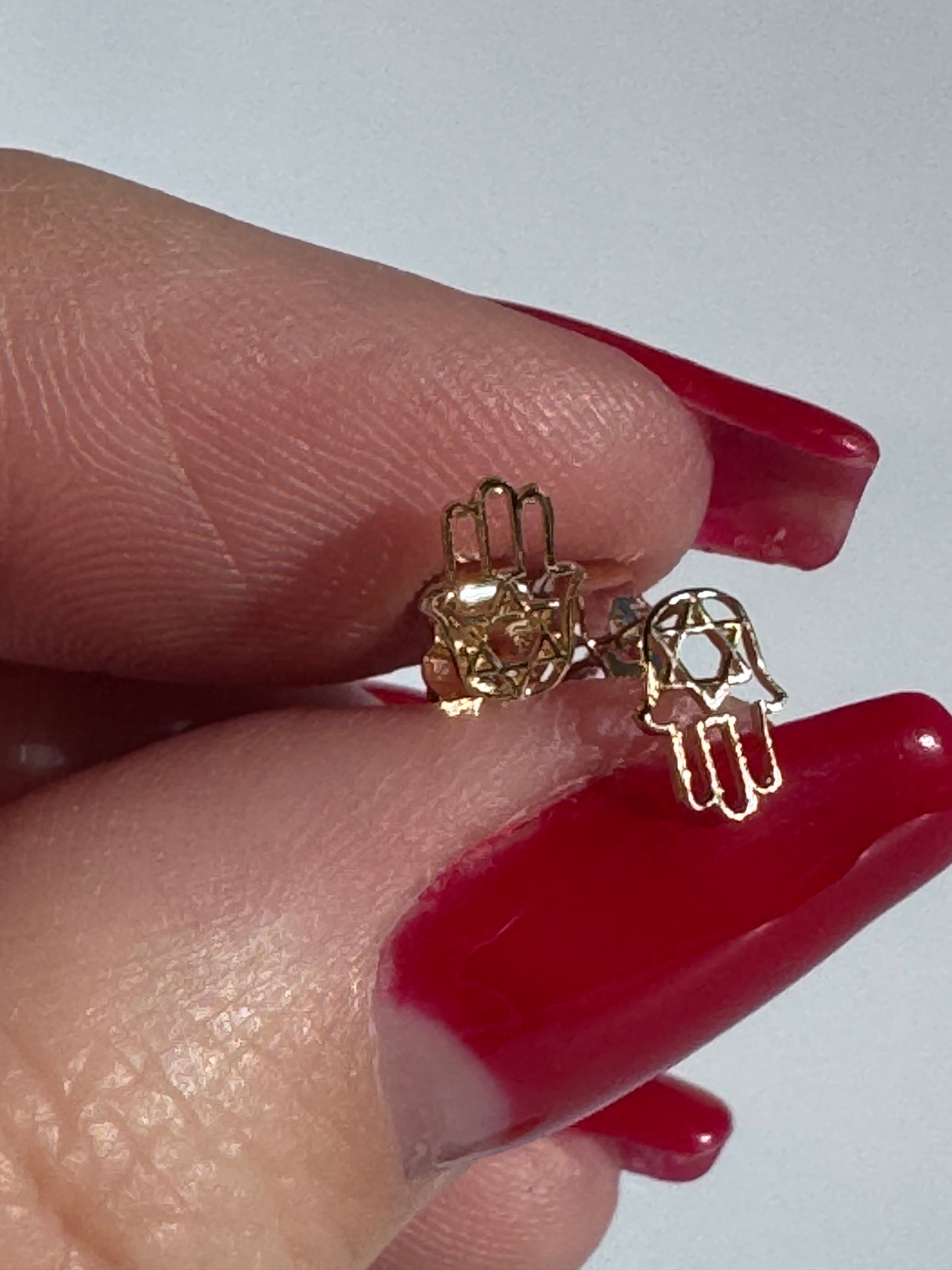Teeny Tiny Hamsa with Sat of David Earrings in 14k