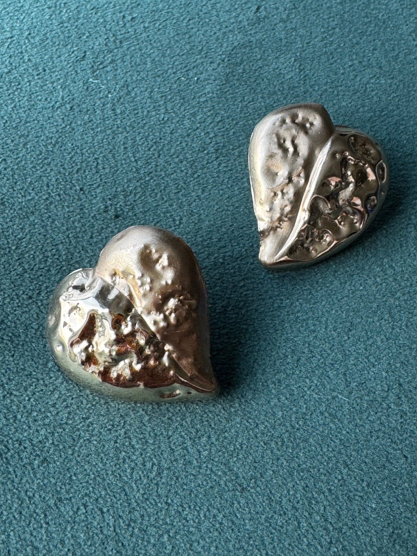 Vintage 14K Gold Heart Earrings - Repousse Puffy Heart Studs