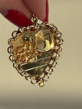 Biiiiiig Beautiful Mid Century Tree of Life and Chai Heart Pendant in 14k with Gems