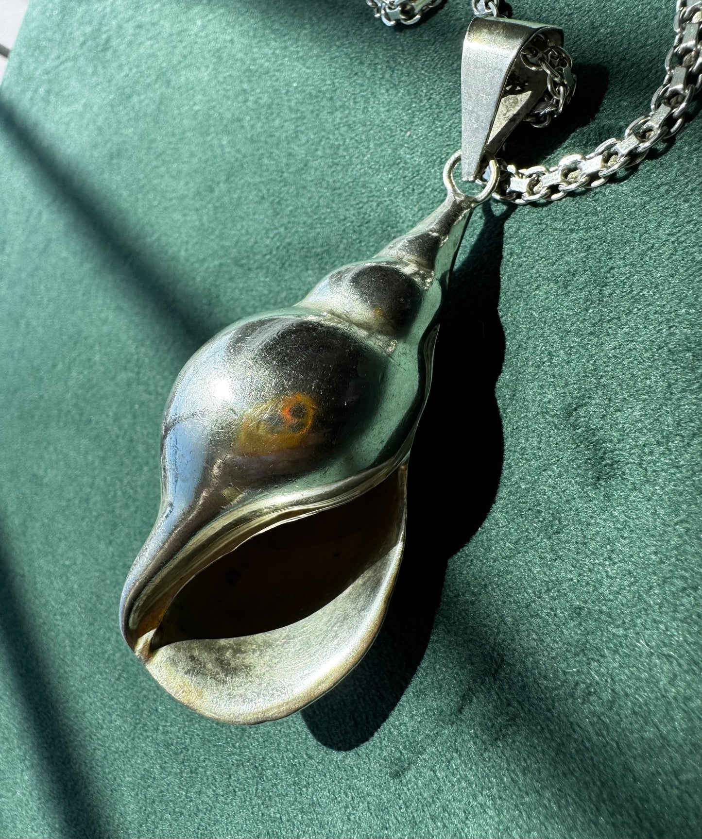 Sterling Silver Hollow Conch Shell Pendant Vintage Taxco Necklace & Chain Mermaid Life