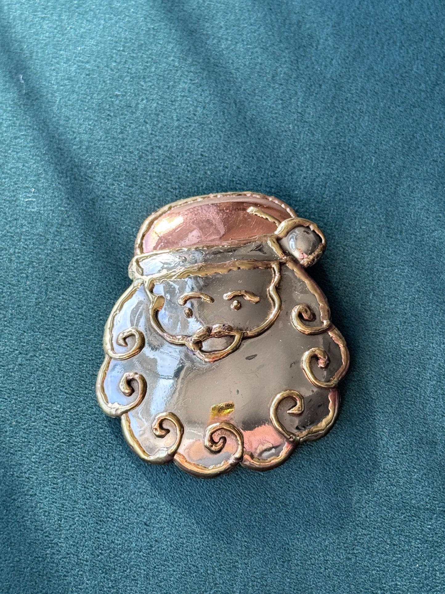 Vintage Mexican Tri Tone Santa Claus Brooch Pendant Earrings Set Hecho en Mexico