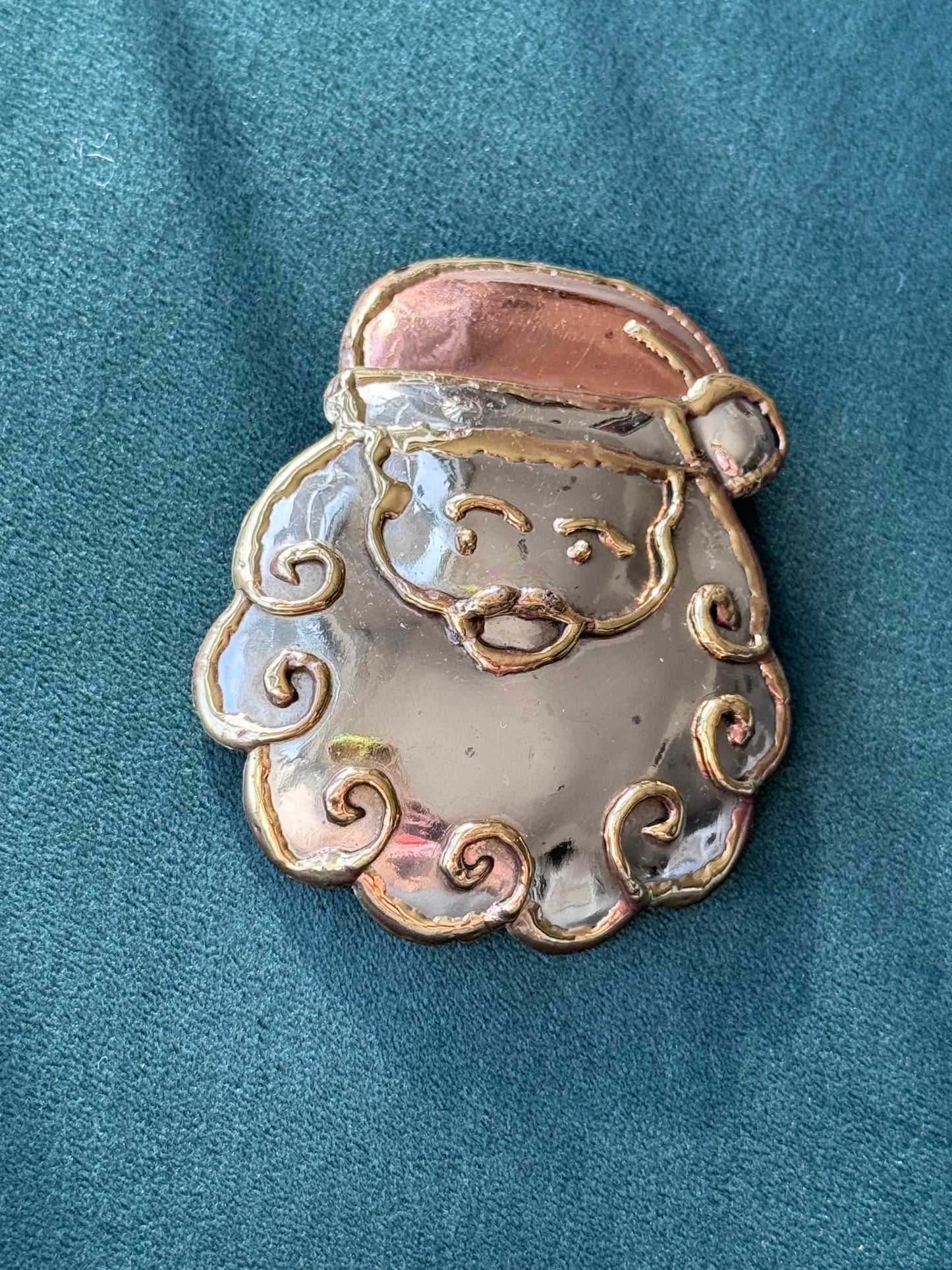 Vintage Mexican Tri Tone Santa Claus Brooch Pendant Earrings Set Hecho en Mexico