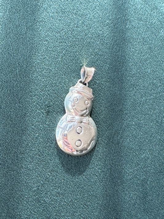 Frosty's Got Style: Vintage Thai Sterling Silver Puffy Snowman Pendant with Bow Tie