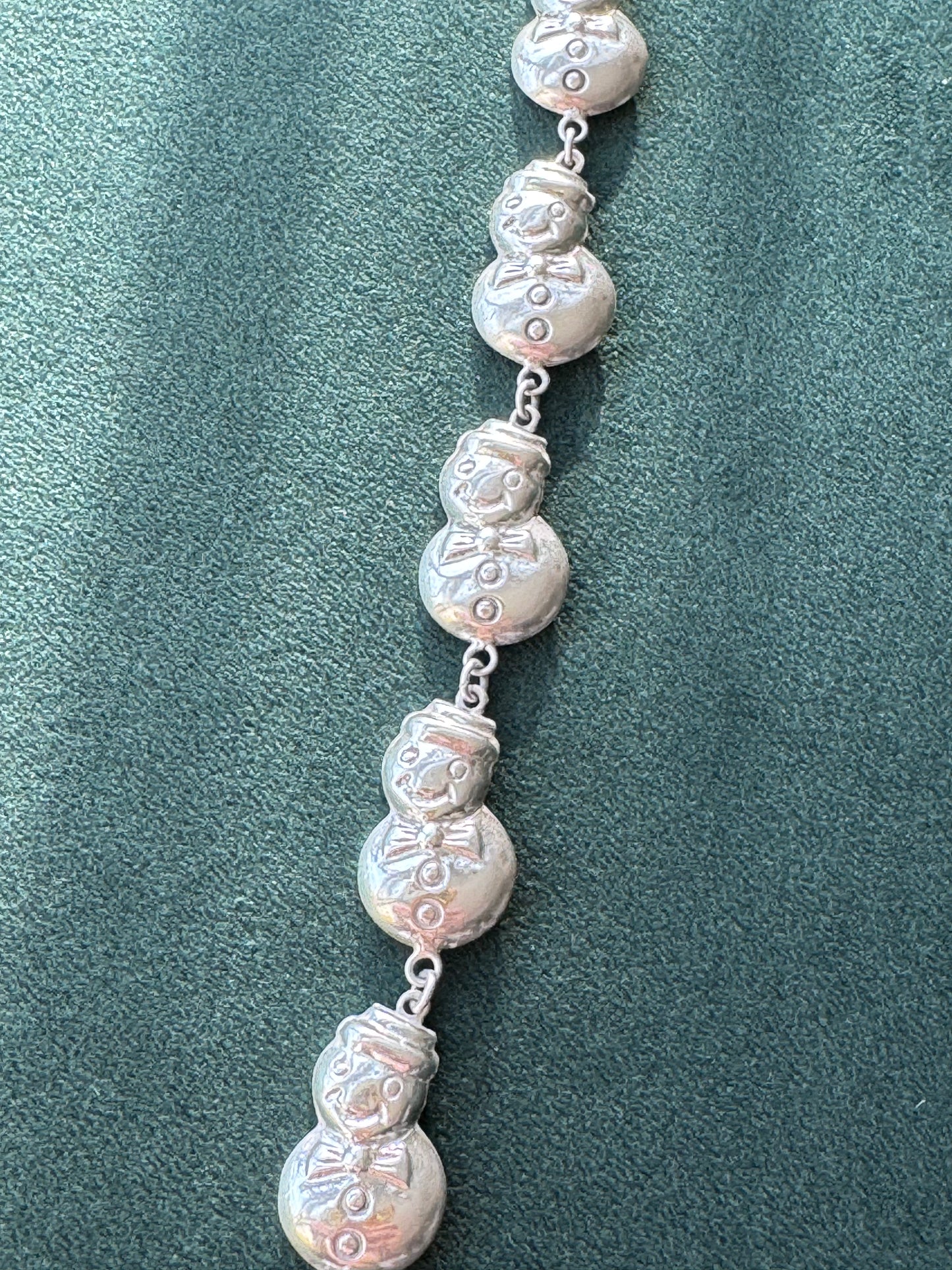 Vintage Sterling Silver Snowman Link Bracelet 925 Christmas Holiday Toggle Clasp