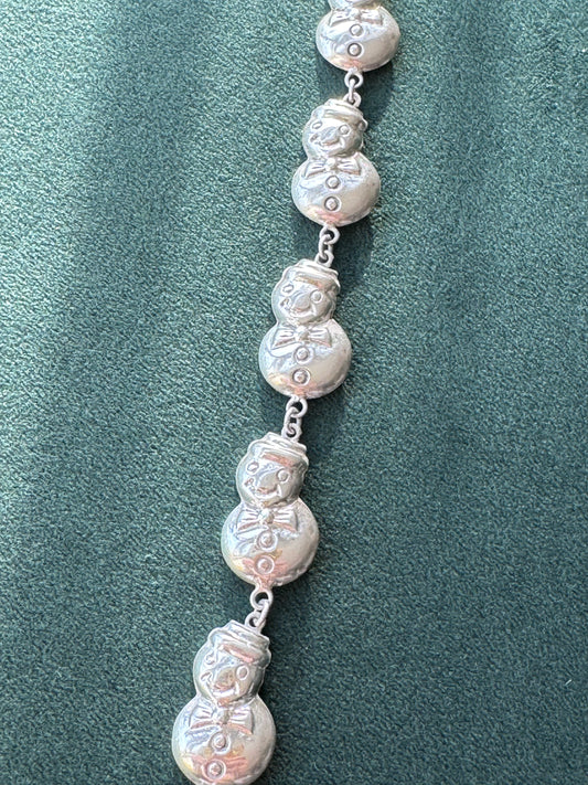 Vintage Sterling Silver Snowman Link Bracelet 925 Christmas Holiday Toggle Clasp