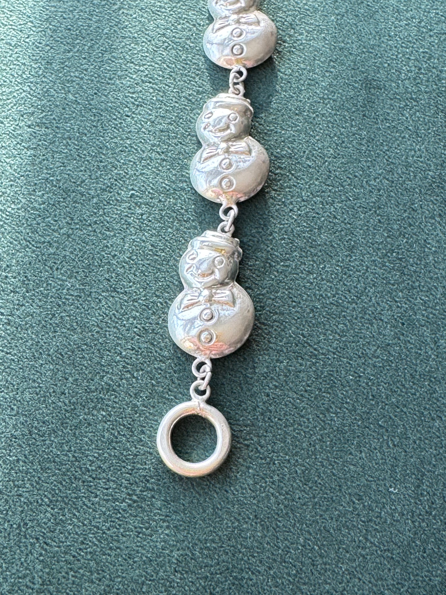 Vintage Sterling Silver Snowman Link Bracelet 925 Christmas Holiday Toggle Clasp