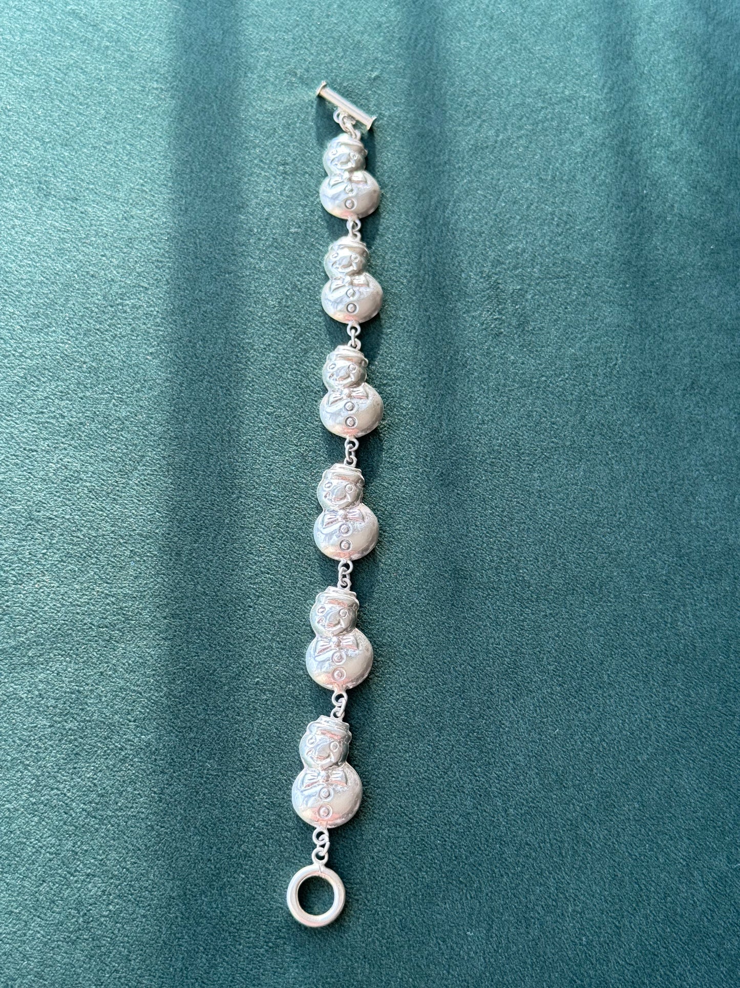 Vintage Sterling Silver Snowman Link Bracelet 925 Christmas Holiday Toggle Clasp