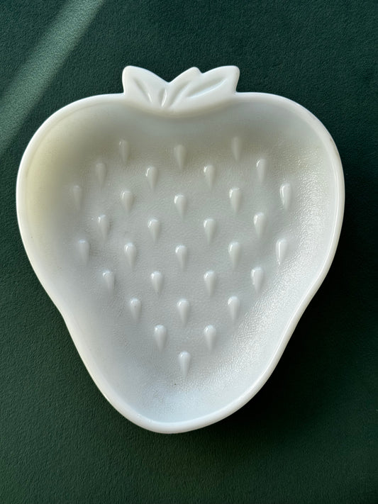 Vintage Milk Glass Strawberry Dish White Figural Bowl Mid-Century Kitchen Decor