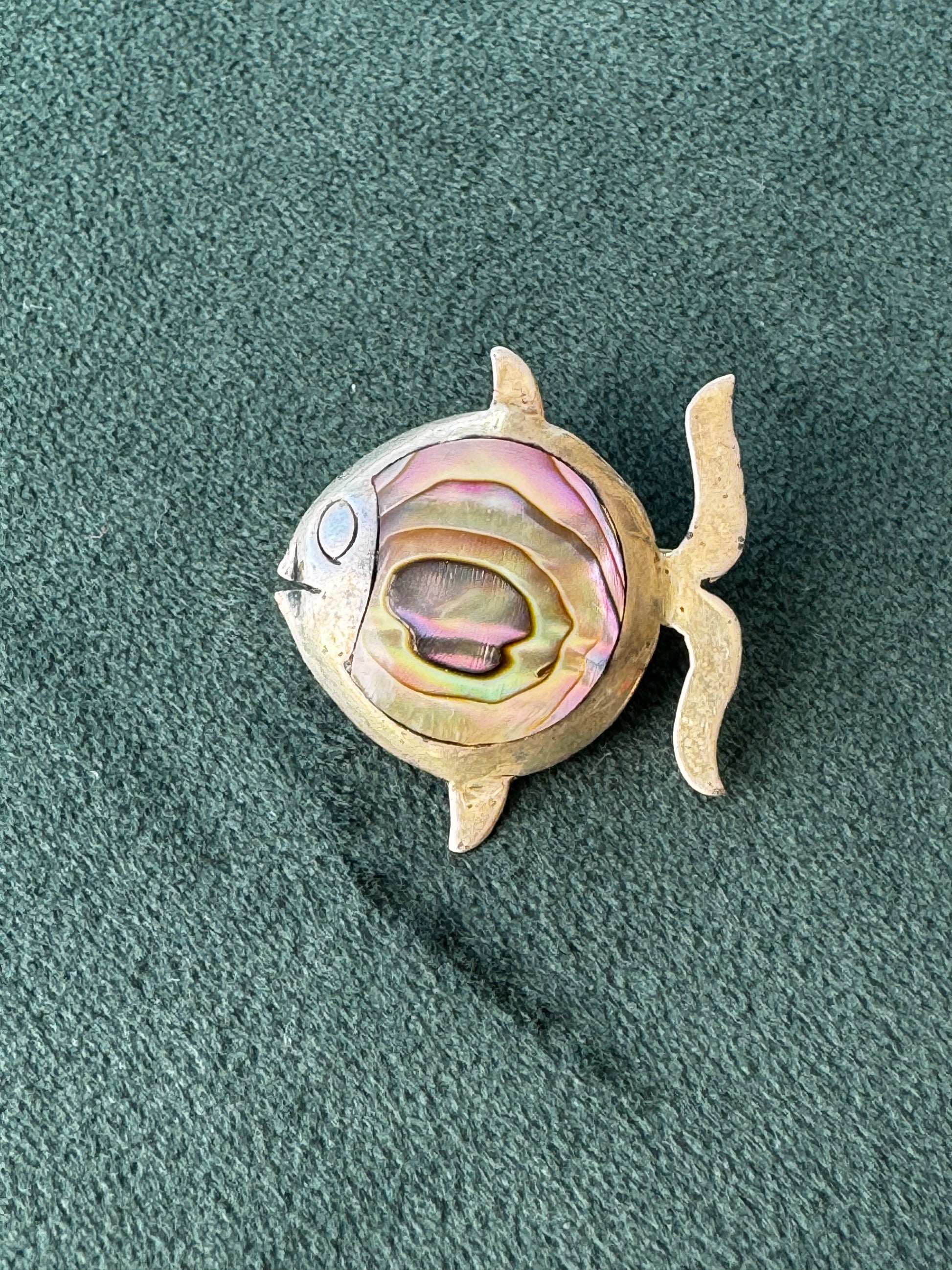 Vintage Taxco sterling silver fish brooch with abalone shell inlay, Mexican silver jewelry, mermaid life