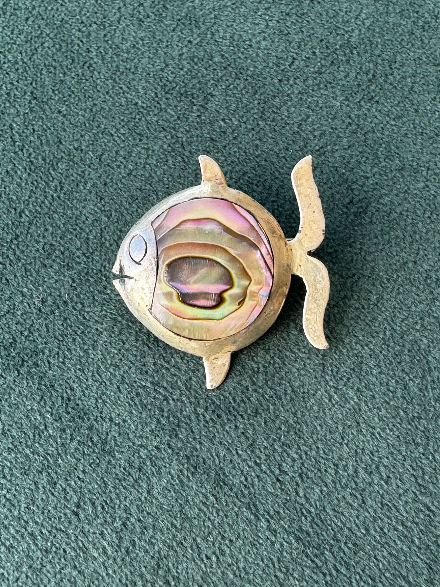 Vintage Taxco sterling silver fish brooch with abalone shell inlay, Mexican silver jewelry, mermaid life