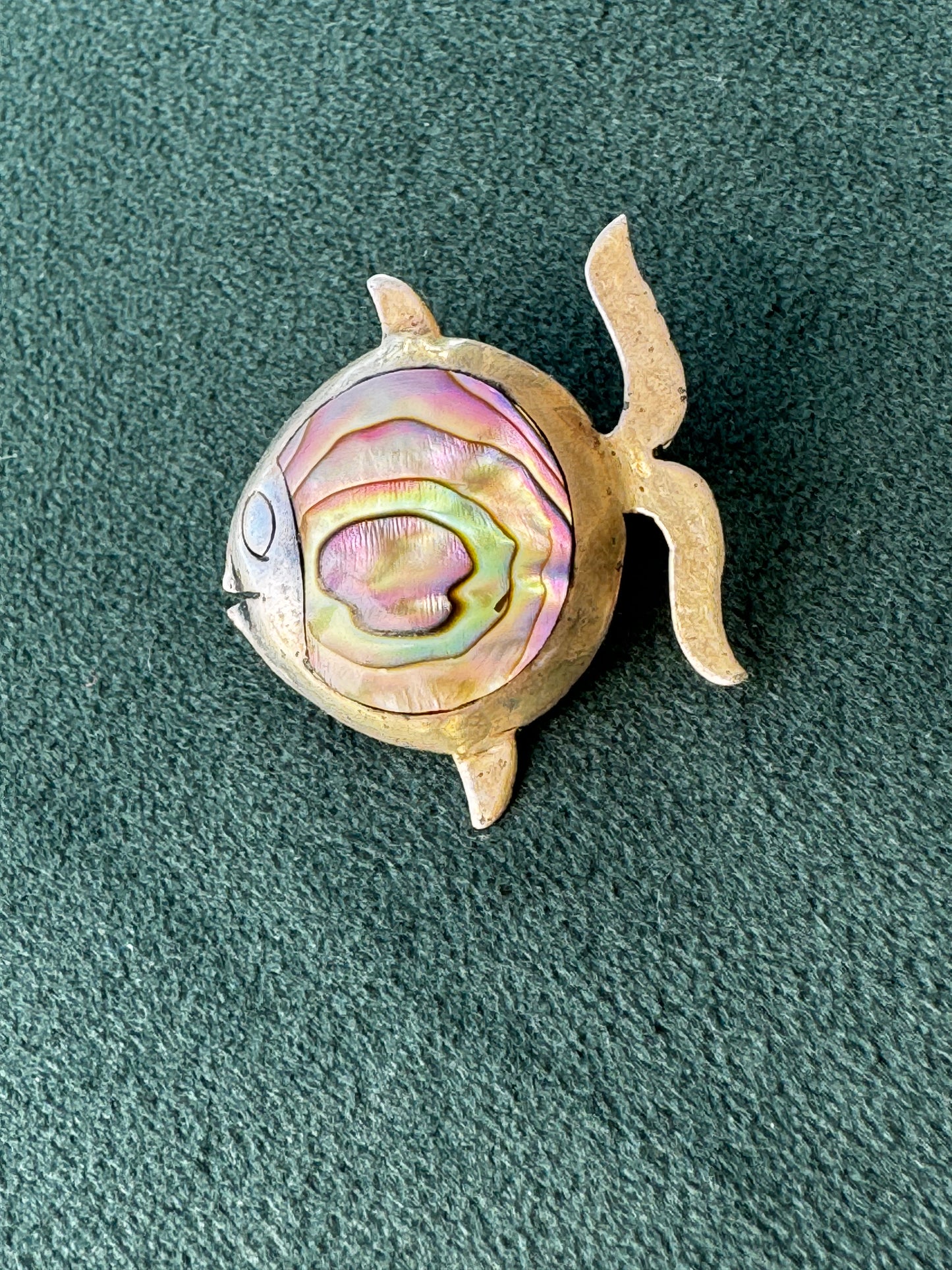 Vintage Taxco Mexico Abalone and Sterling Silver Fish Fishy Pin Brooch