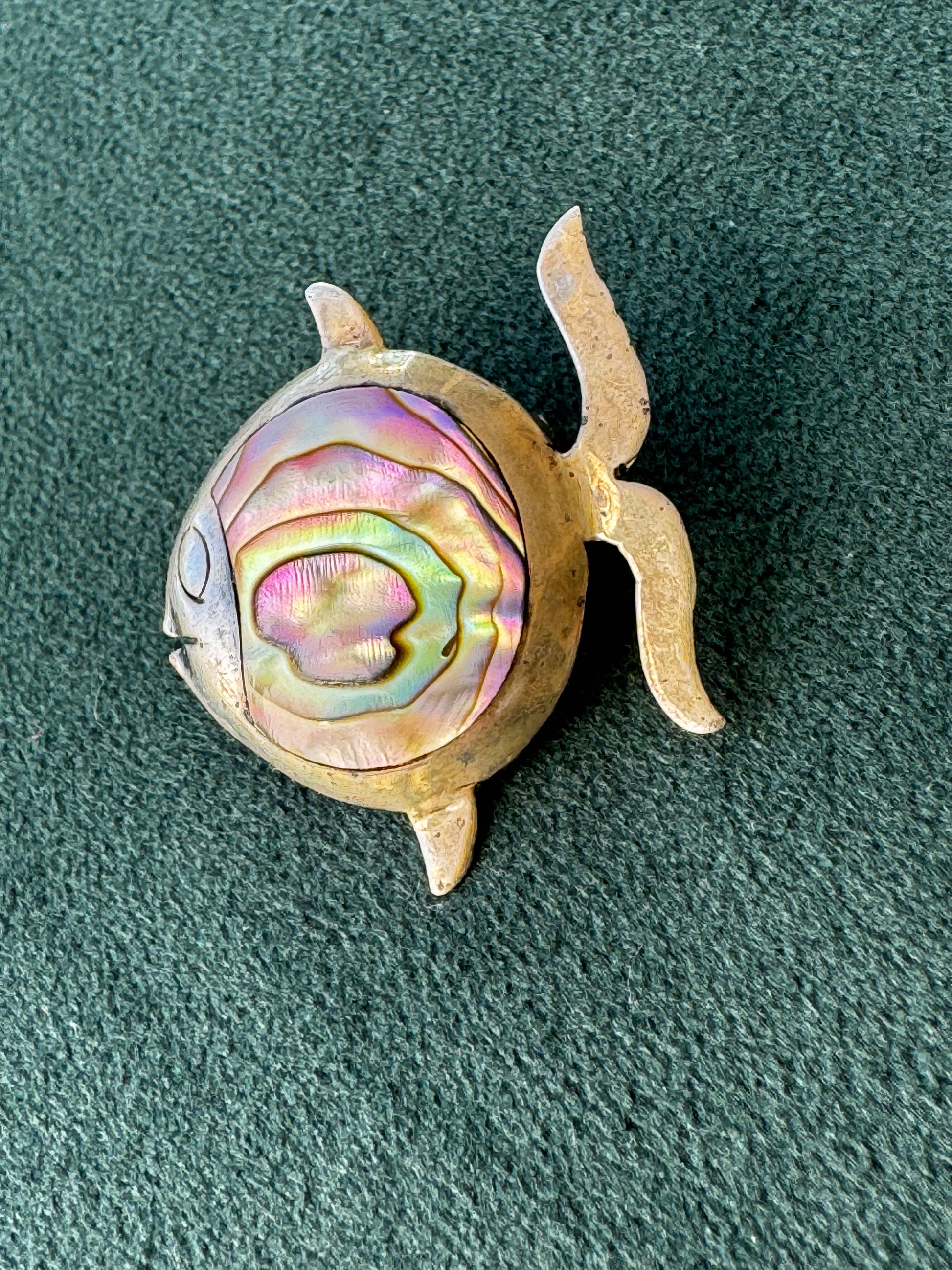 Vintage Taxco sterling silver fish brooch with abalone shell inlay, Mexican silver jewelry, mermaid life
