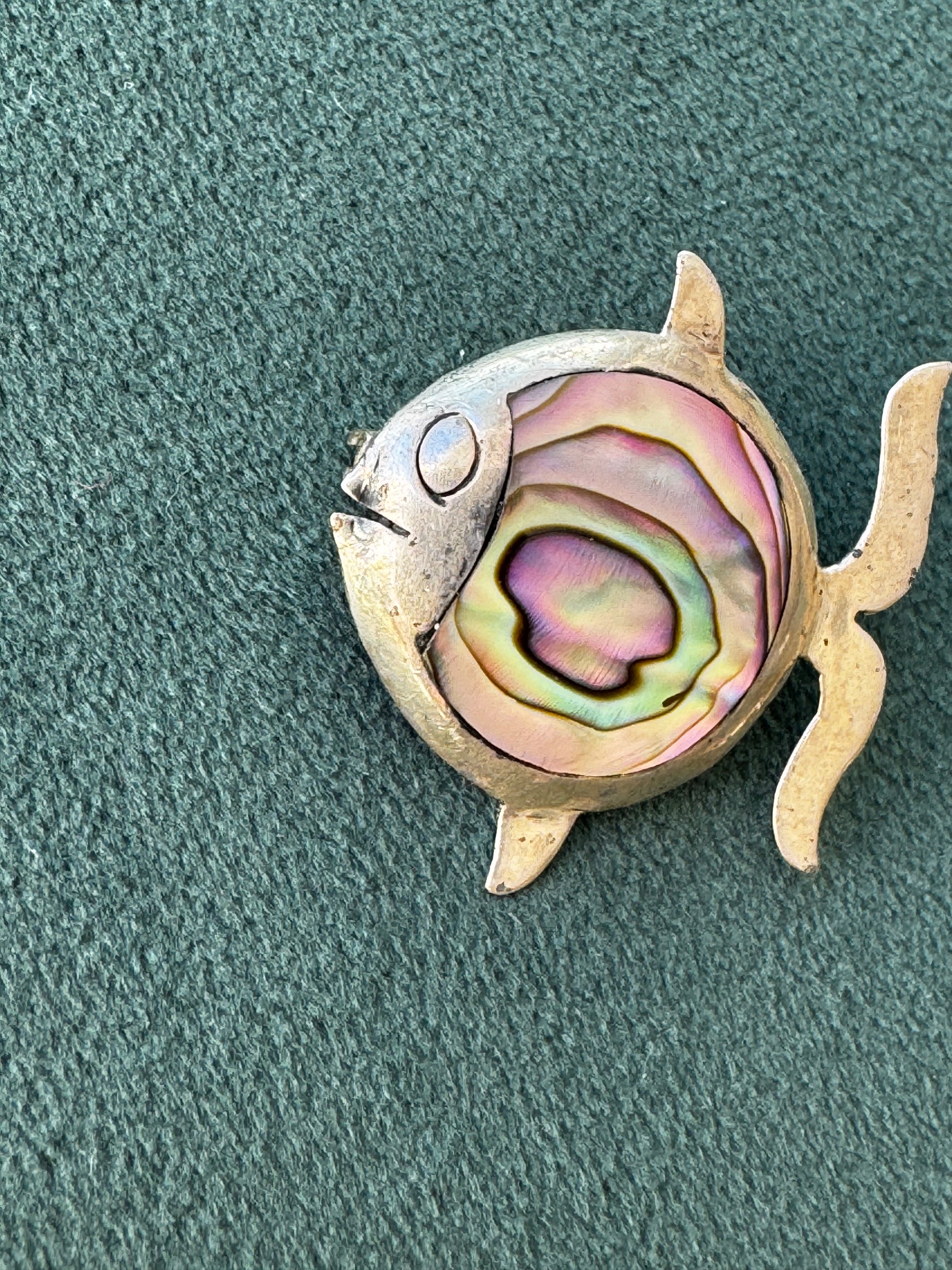 Vintage Taxco sterling silver fish brooch with abalone shell inlay, Mexican silver jewelry, mermaid life