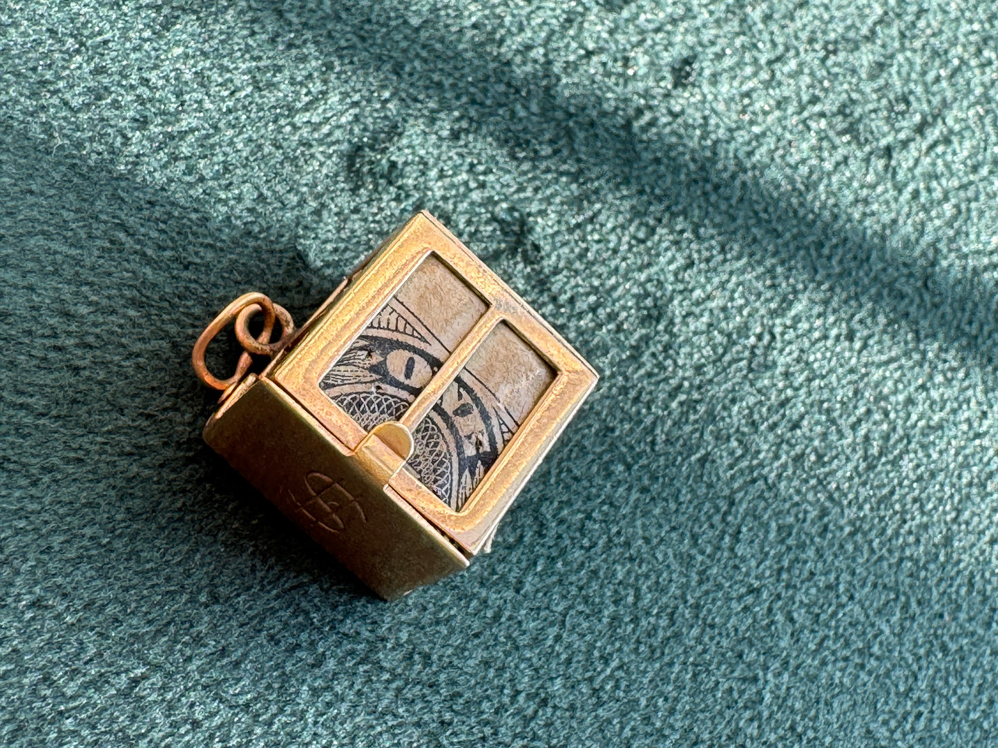 Vintage 14K Gold Mad Money Box Charm Pendant Opens to Reveal Real Dollar Bill Emergency Fund You Can Wear