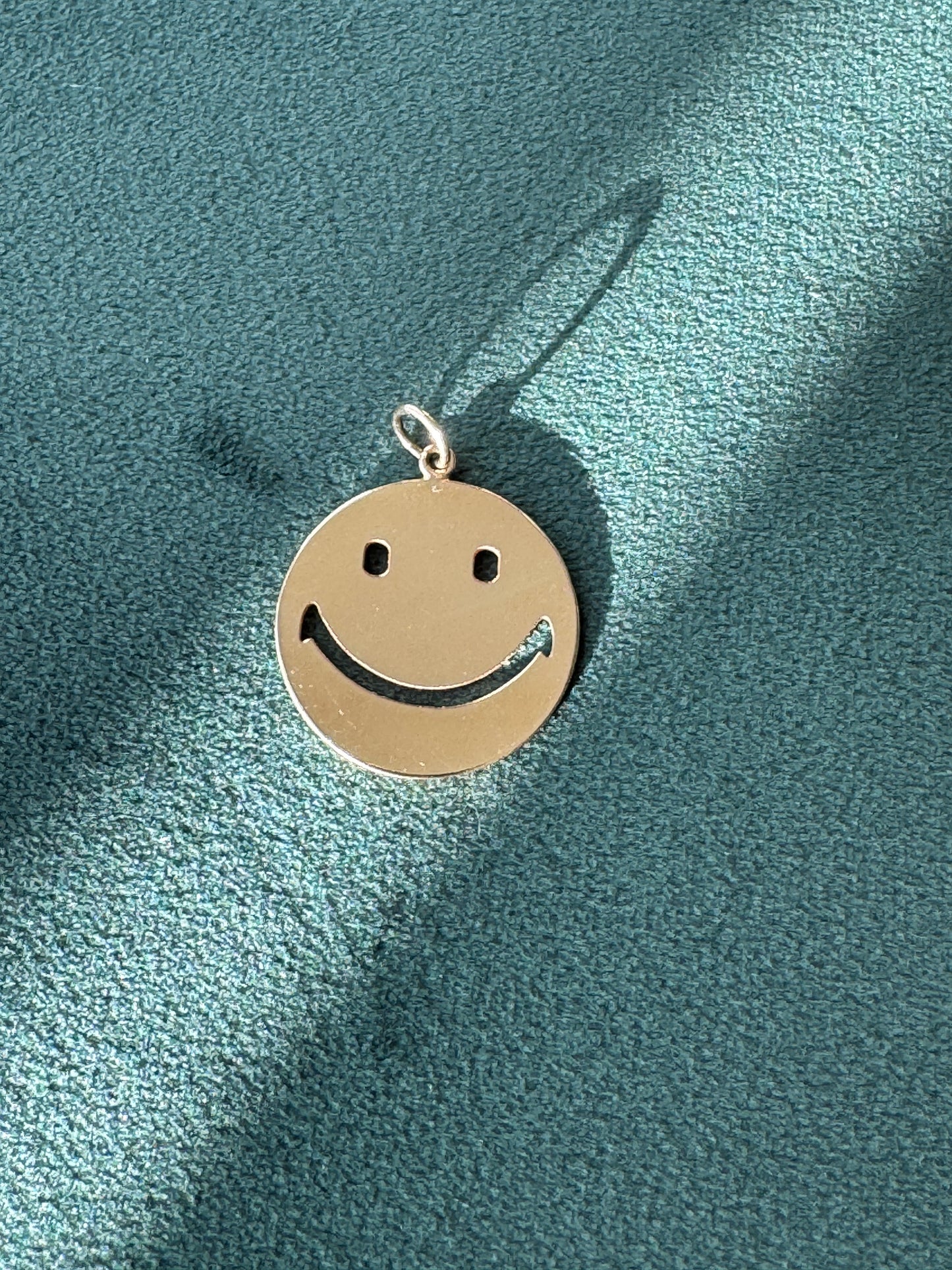 14K Yellow Gold Smiley Face Charm Pendant Custom Laser Cut