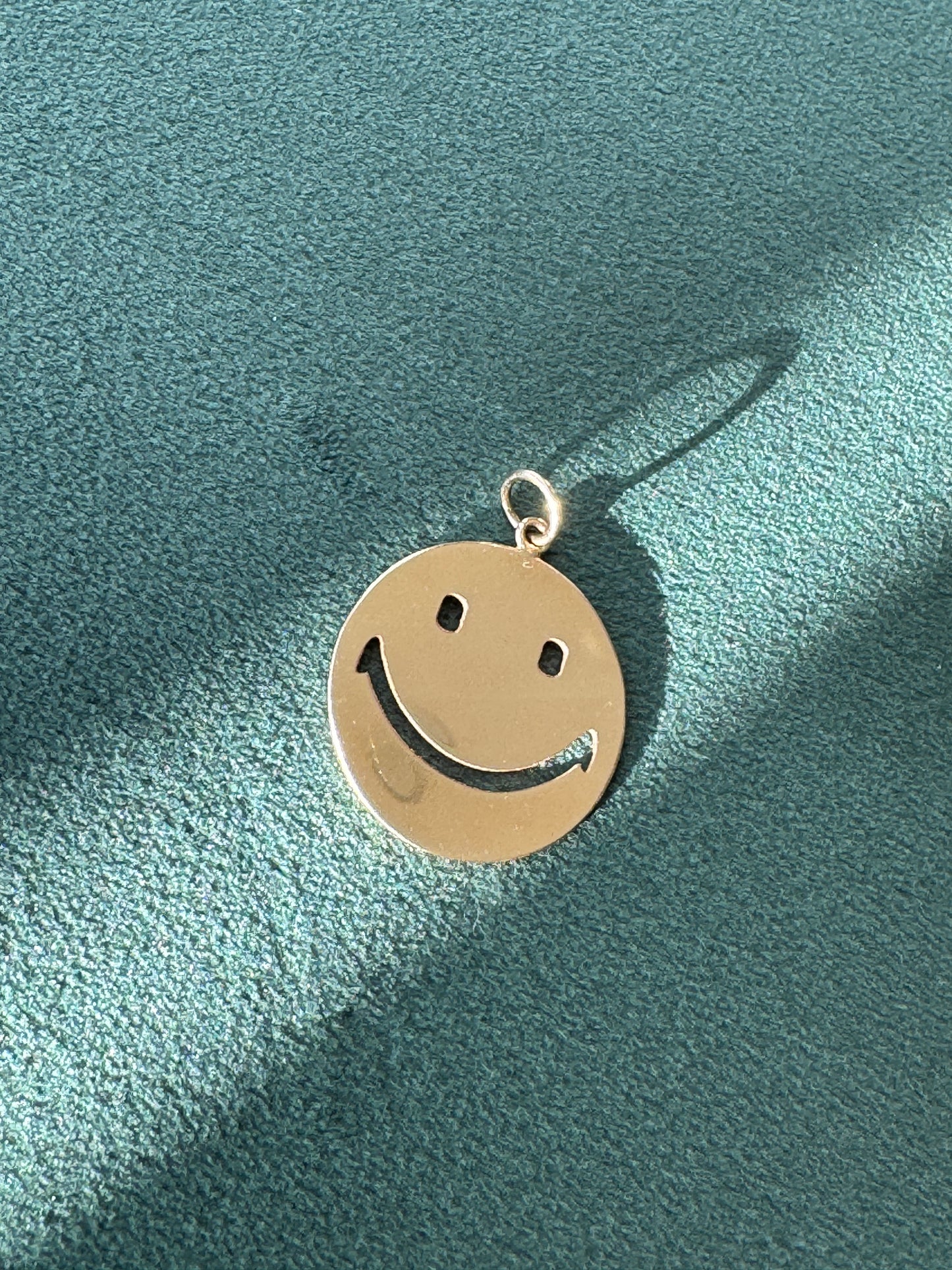 14K Yellow Gold Smiley Face Charm Pendant Custom Laser Cut