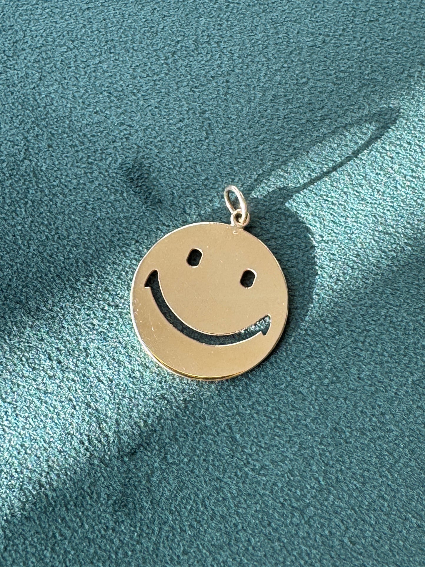 14K Yellow Gold Smiley Face Charm Pendant Custom Laser Cut