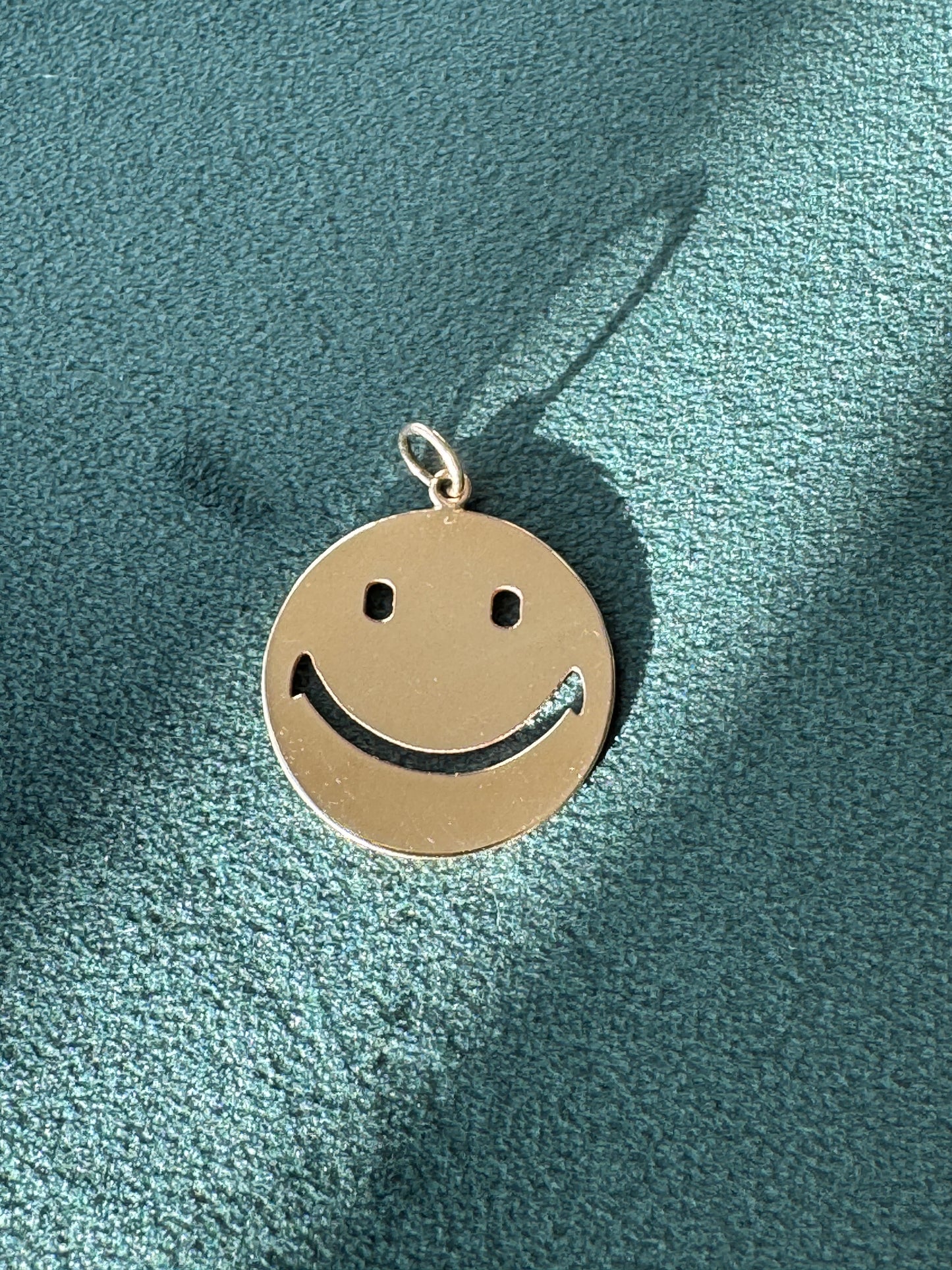 14K Yellow Gold Smiley Face Charm Pendant Custom Laser Cut