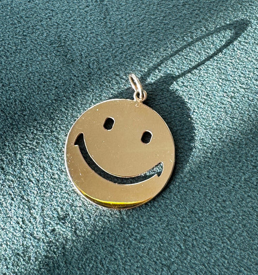 14K Yellow Gold Smiley Face Charm Pendant Custom Laser Cut
