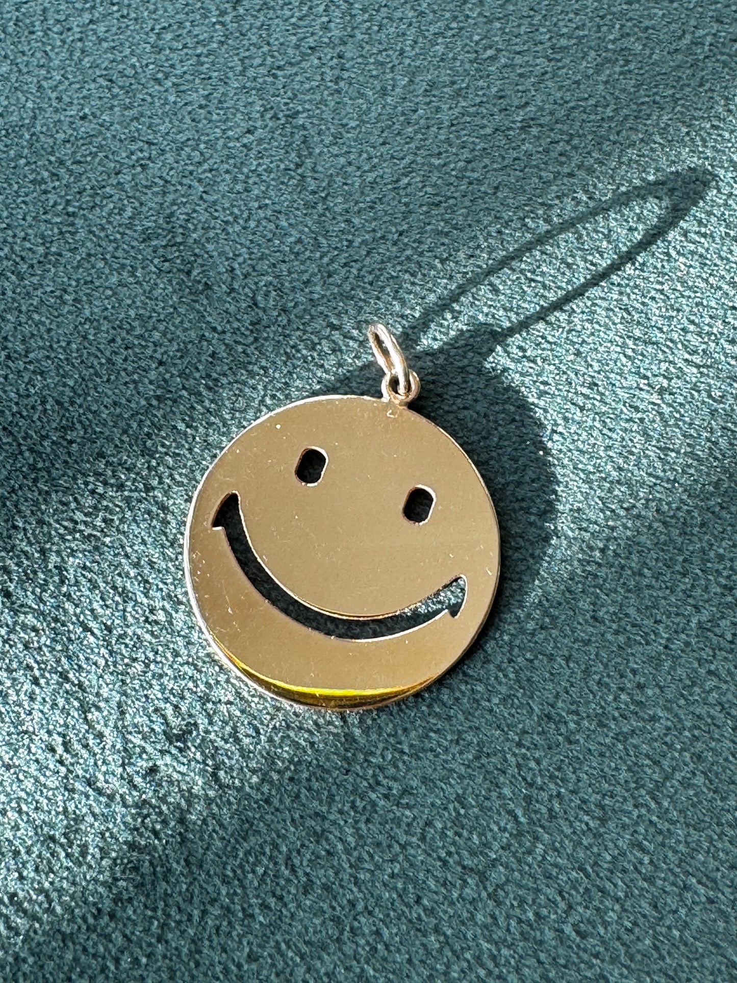 14K Yellow Gold Smiley Face Charm Pendant Custom Laser Cut