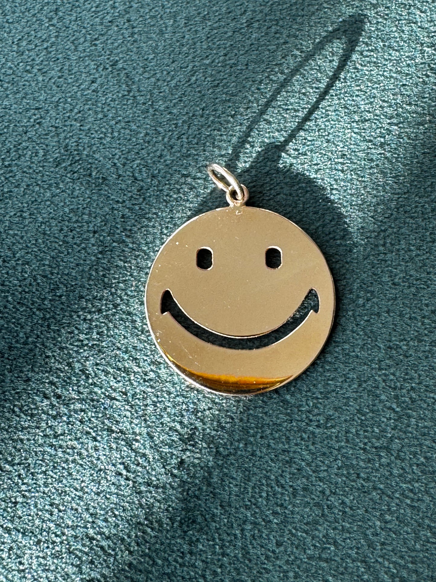 14K Yellow Gold Smiley Face Charm Pendant Custom Laser Cut
