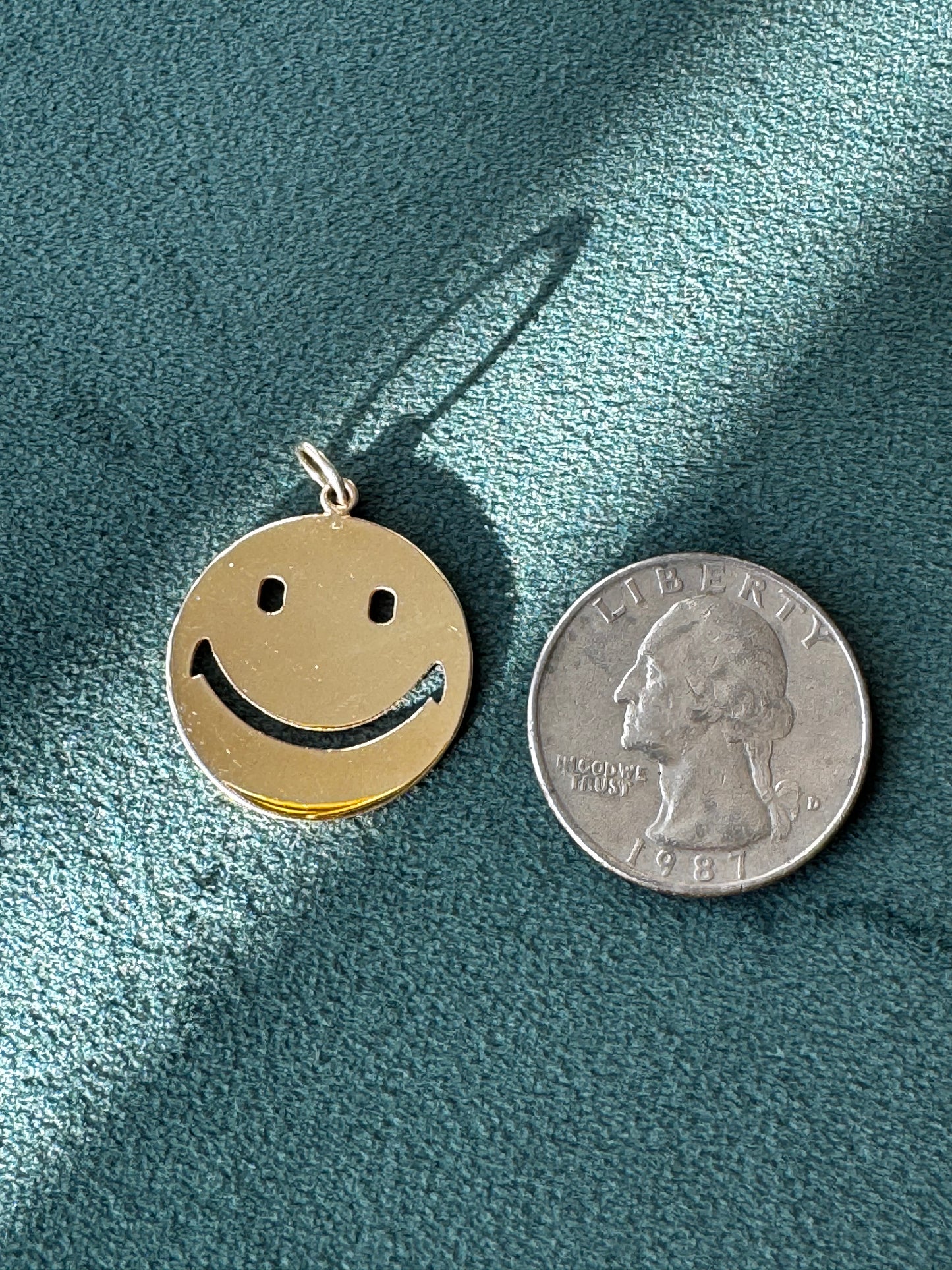 14K Yellow Gold Smiley Face Charm Pendant Custom Laser Cut