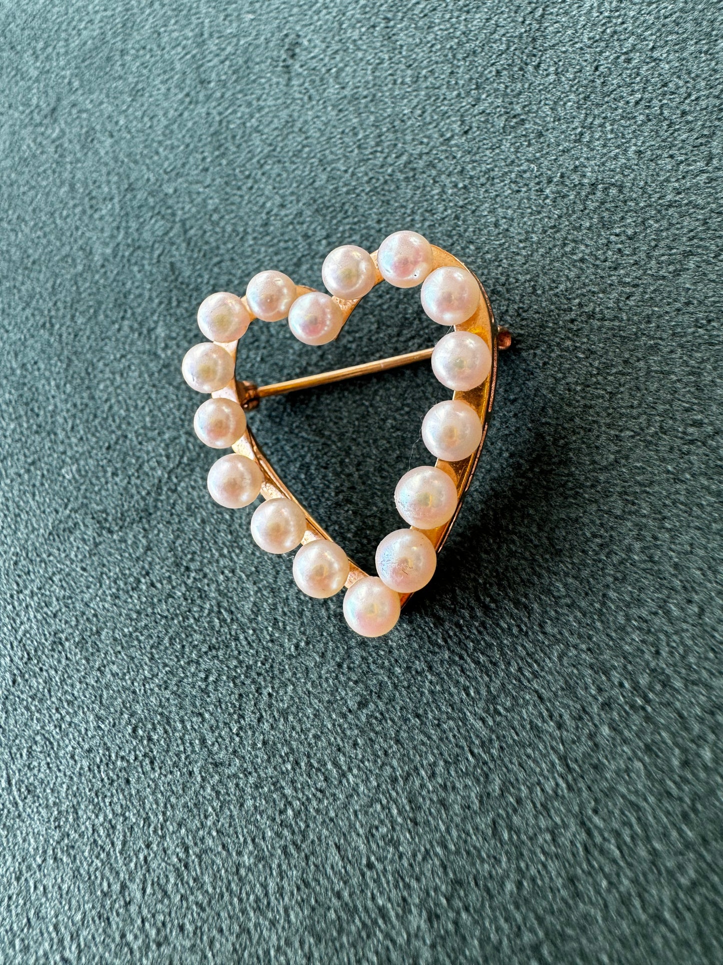 Vintage 14K Gold Cultured Pearl Heart Brooch