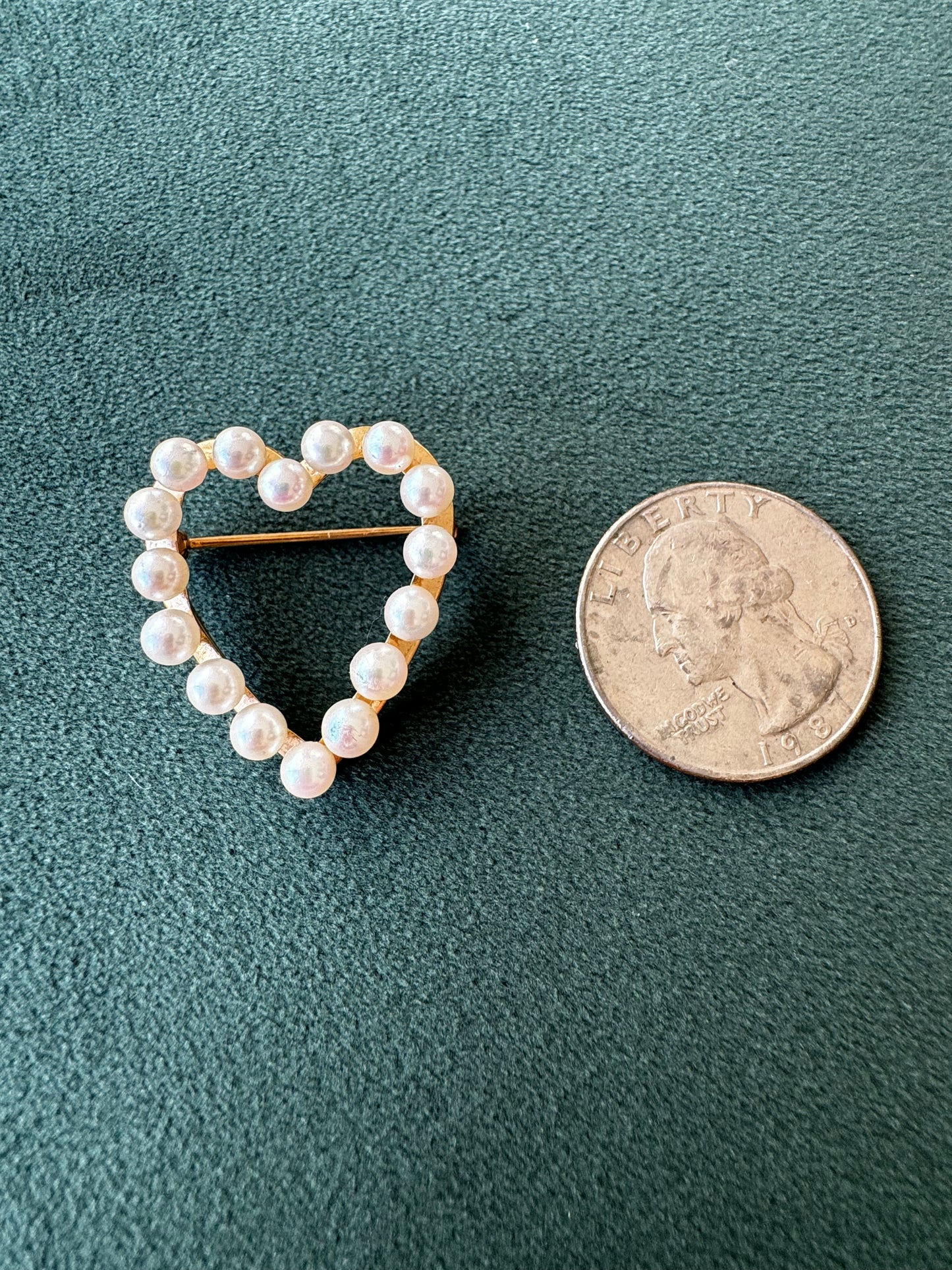 Vintage 14K Gold Cultured Pearl Heart Brooch
