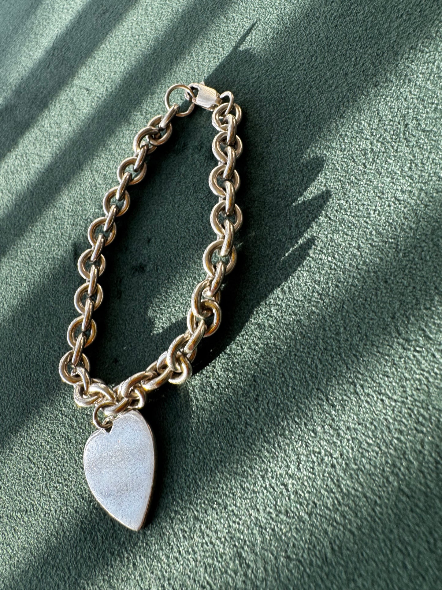 Doskow sterling silver rope chain bracelet with blank heart tag charm, 35 grams
