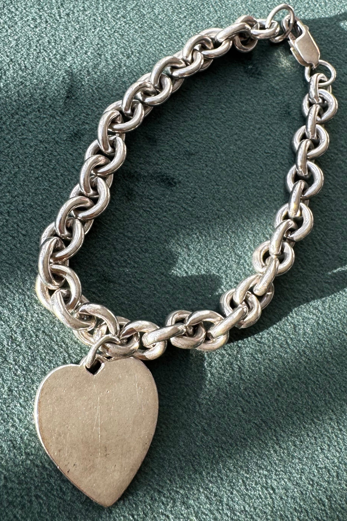 Doskow sterling silver rope chain bracelet with blank heart tag charm, 35 grams
