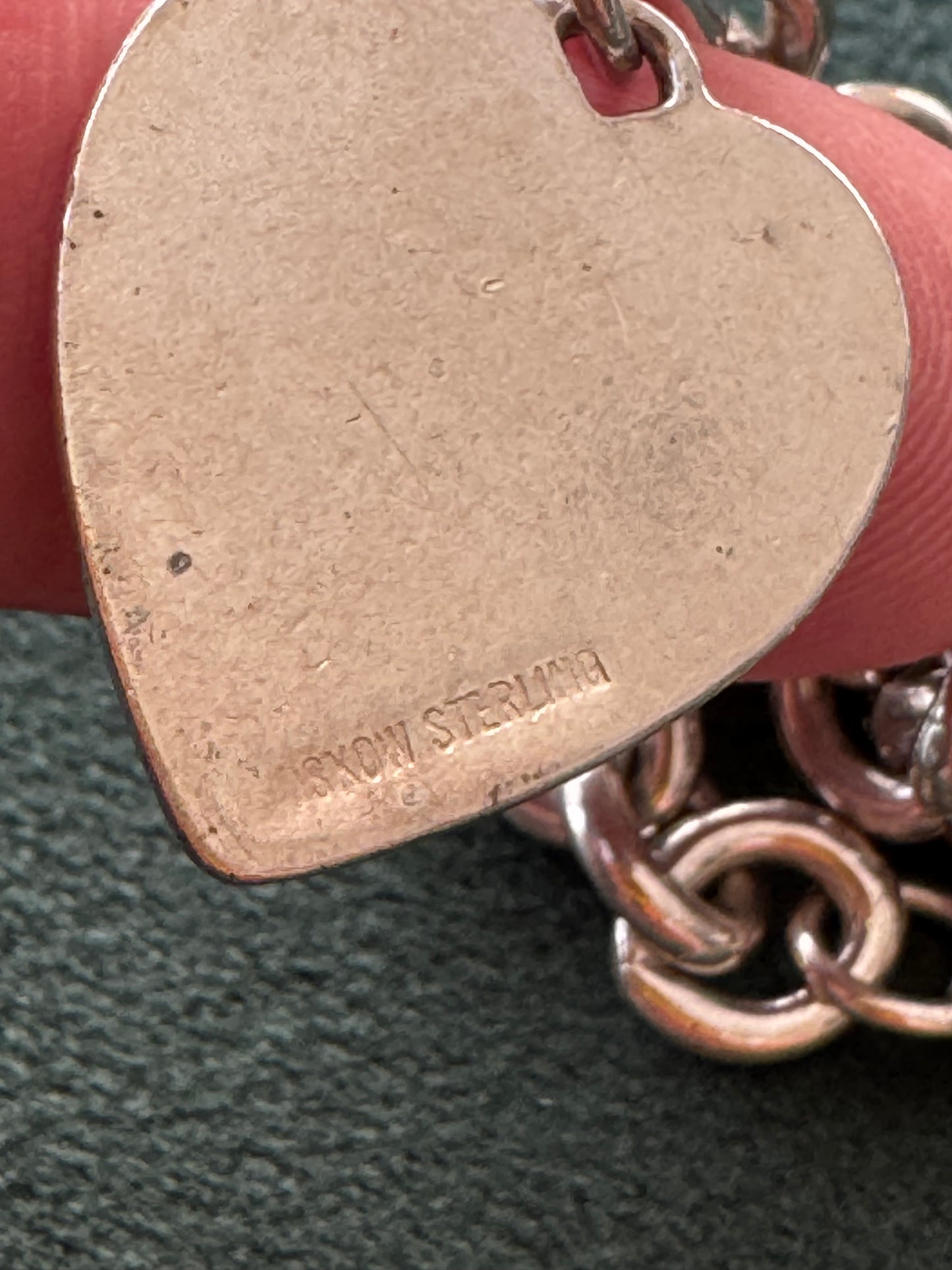 Lenore Doskow Signed Sterling Silver Heart ID Tag Bracelet