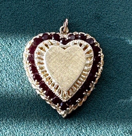 Mid-Century 14K Gold and Garnet Heart Locket with Secret Compartment