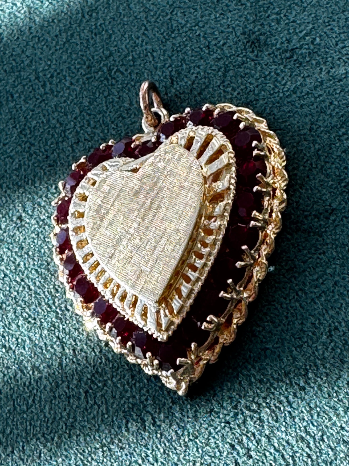 Mid-Century 14K Gold and Garnet Heart Locket with Secret Compartment