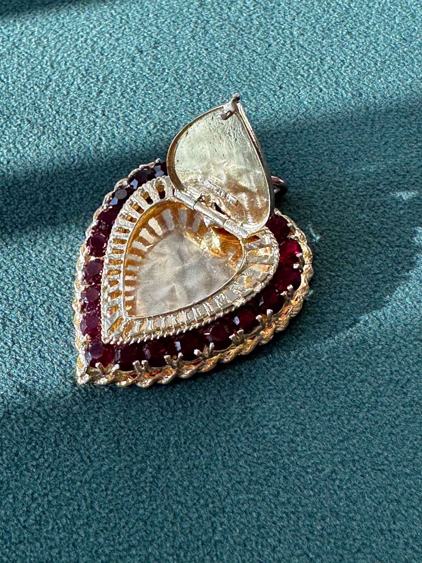Mid-Century 14K Gold and Garnet Heart Locket with Secret Compartment