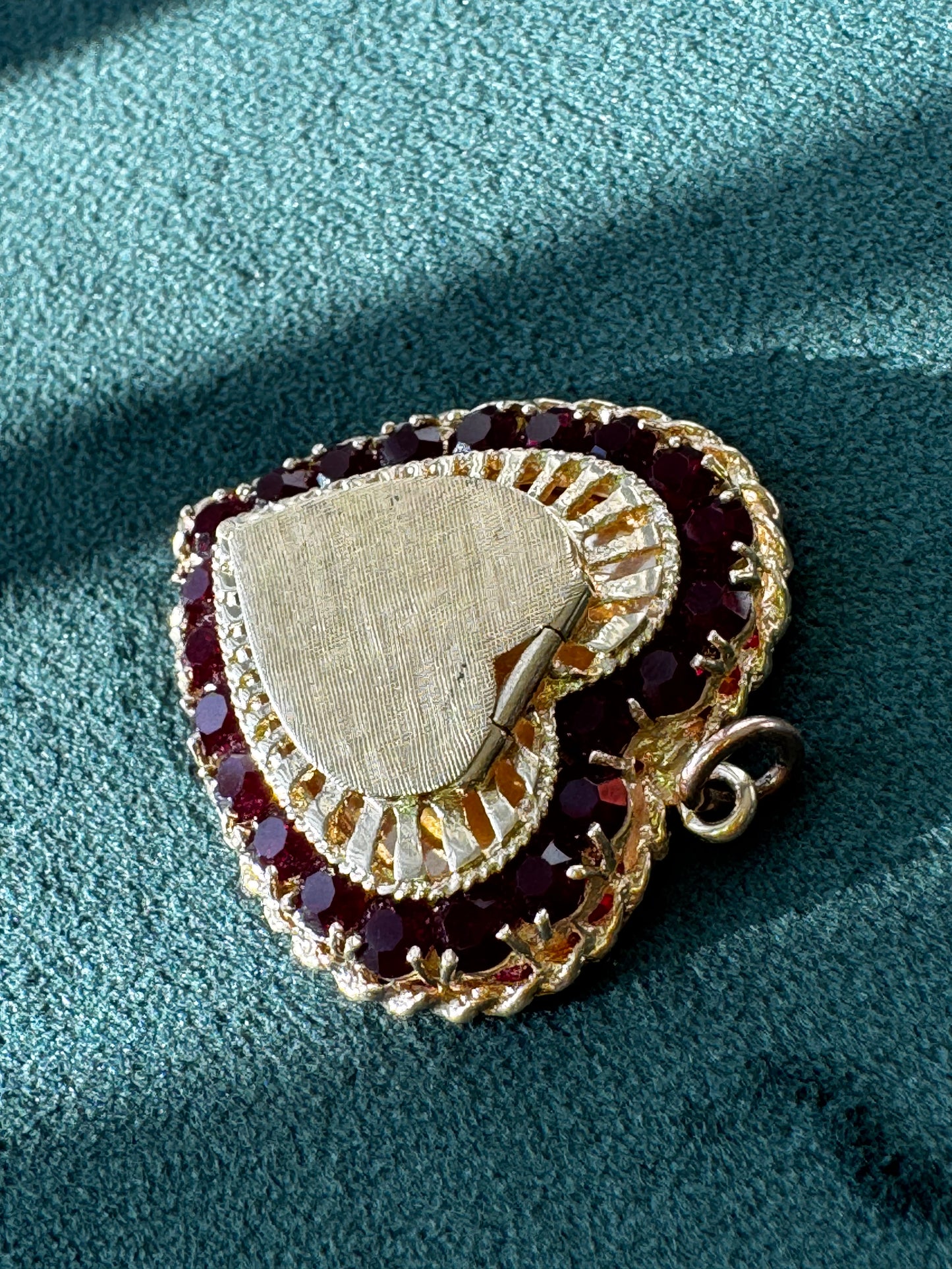 Mid-Century 14K Gold and Garnet Heart Locket with Secret Compartment
