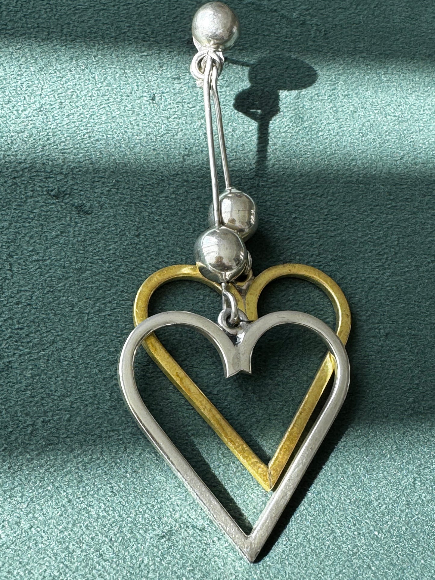 Vintage Estate Sterling Silver Taxco Mexico Heart Dangle Earrings Y2K Modernist Statement